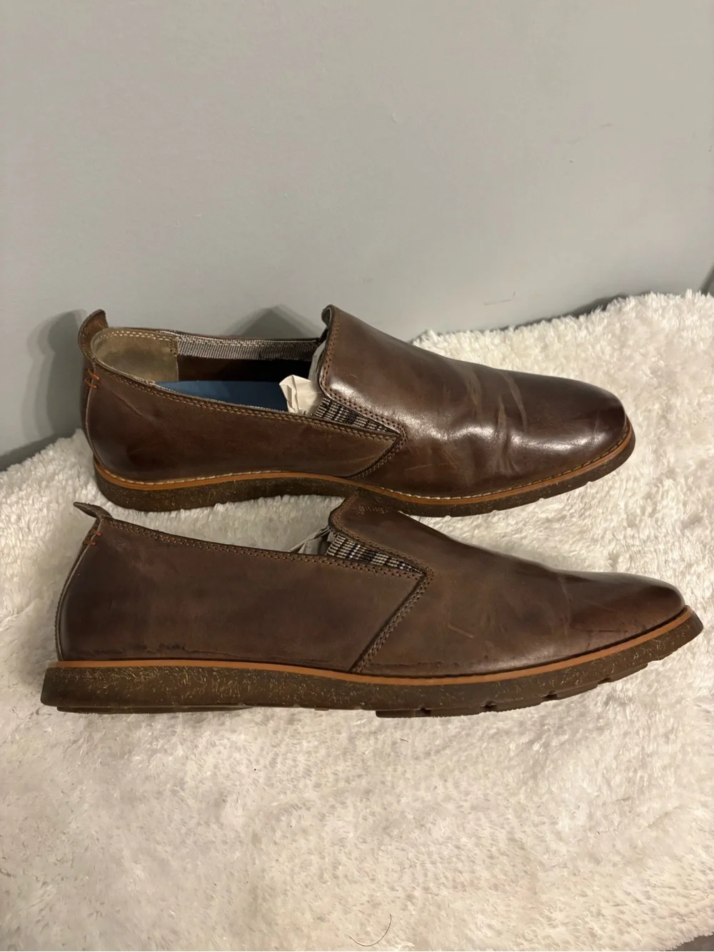 Hush Puppies Men's Brown Leather Slip-On Loafers with Blue Insoles
